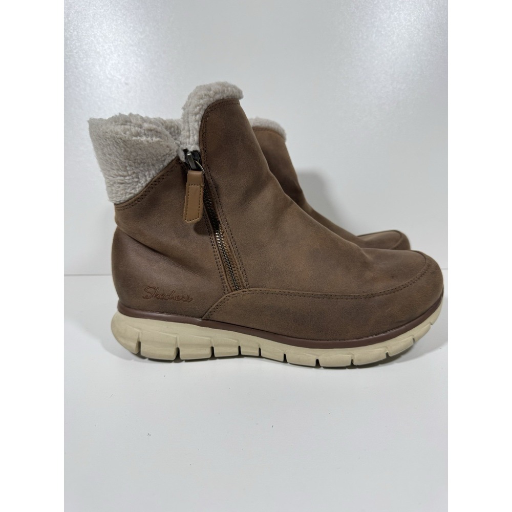 Skechers Winter Snow Boots Womens 10 /40 Synergy Collab Brown Zip Faux Fur 44779